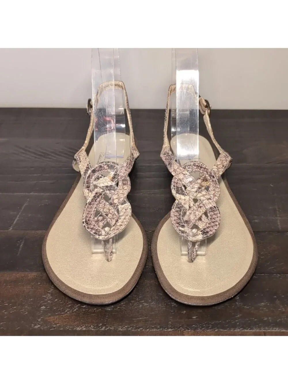 Talbots Snakeskin Leather T-Strap Wedge Sandals 6B Brazil Slingback Celtic